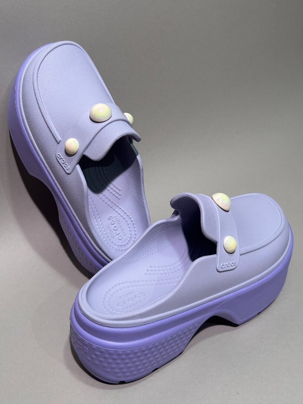 Crocs Stomp Platform Loafer in Lavender with Pearl Detail